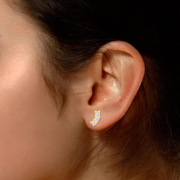 14k Triple Diamond Earrings - Picture 5 of 10